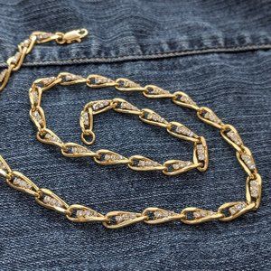 Rhinestone Gold Toned Chain Necklace